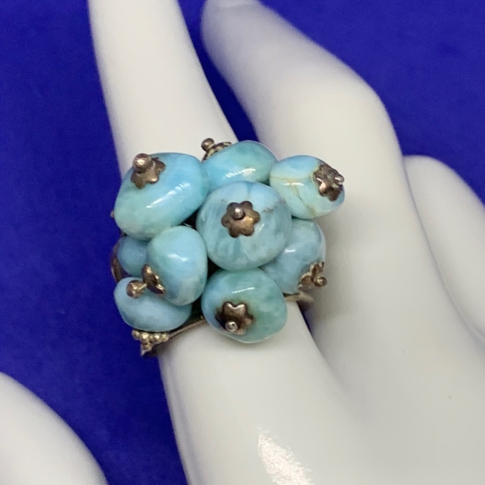 Sterling Adjustable Cigar Band Larimar Ring - Stunnung Statement Piece